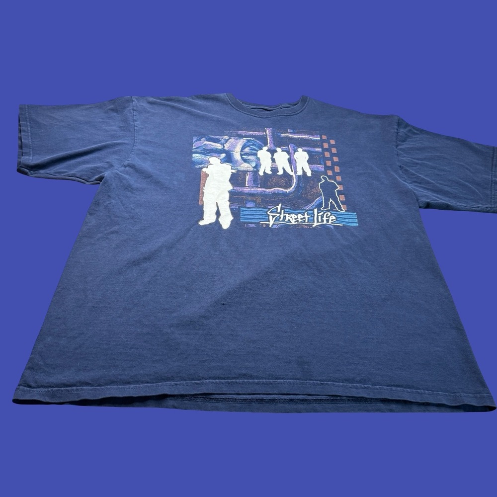 Street Life T Shirt XL/XXL Blue Urban Hip Hop Graphic Faded Y2K Streetwear